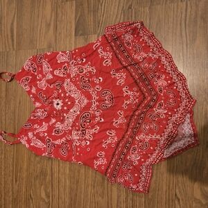 Red Paisley Bandana Print Top